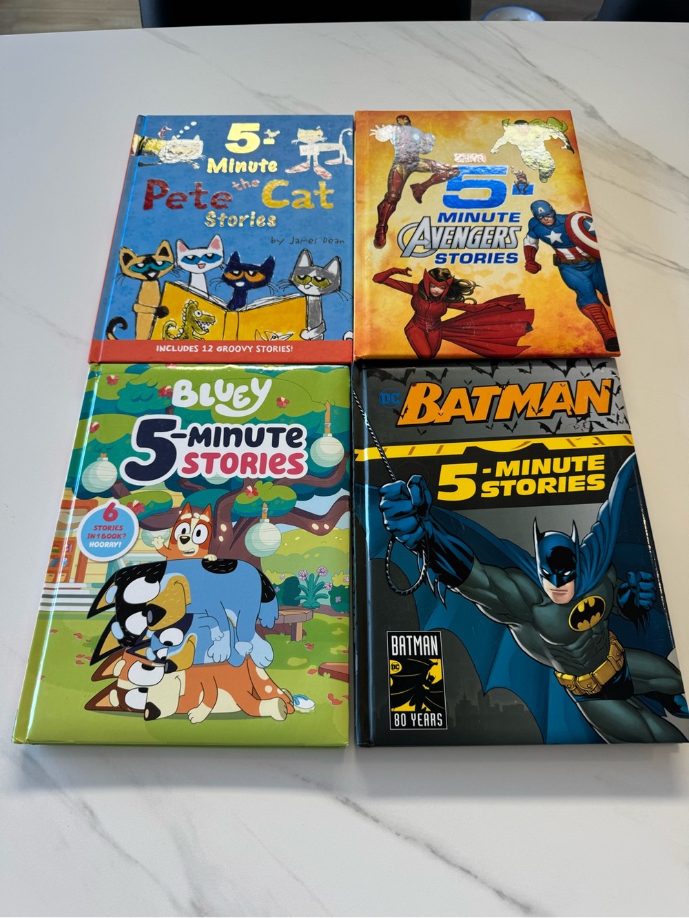 Kids 5-Minute Storybook Bundle - Bluey, Marvel, Batman and Pete the Cat
